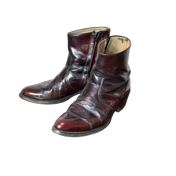 Mens vintage ankle cowboy boots burgundy by Walker in USA Size 10 - Picture 1 of 8